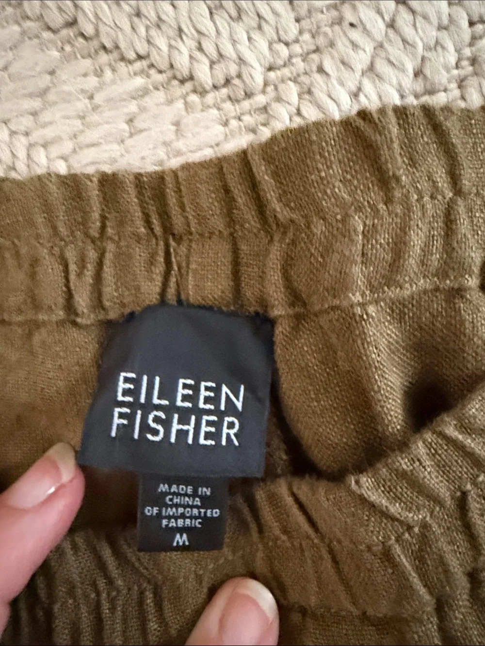 Eileen Fisher Olive Green Wide-Leg Linen Blend Pants